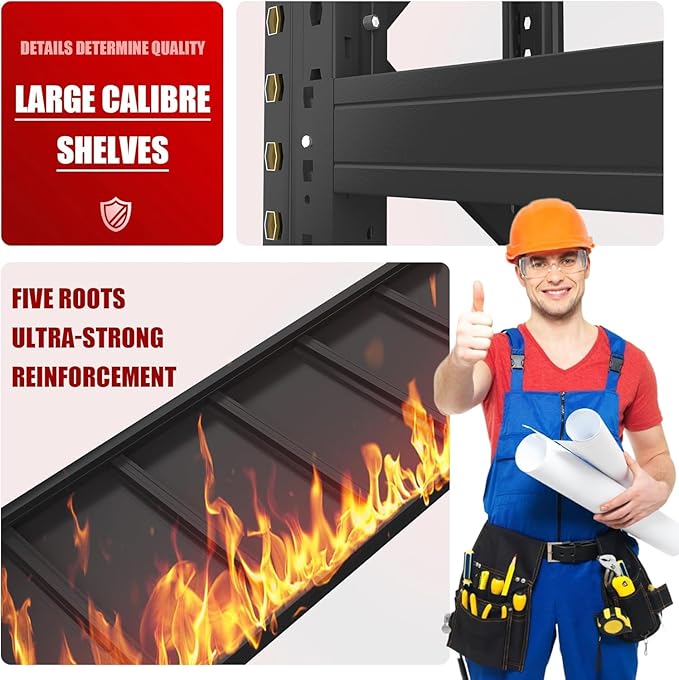 Heavy Duty Garage Shelving Units,5000LBS Deep Storage Shelves,Adjustable Metal Shelves,Large Steel Storage Racks,Industrial Shelving for Shop,Warehouse,Basement (Black, 19.7" D*66.9" W*63" H, 3 tier)