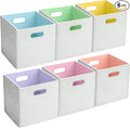 6 Pcs 11 Inch Colorful Felt Storage Cubes with Handle, Collapsible Fabric Storage Cubes Toy Bins Foldable Baskets for Nursery, Playroom, Kids Room, Toys, Books, Clothes(Gray-macaron)