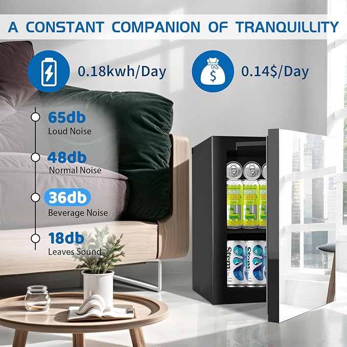 Compact Beverage Refrigerator,24 Can/0.95 Cubic Feet Fridge with Glass Front Door for Soda, Beer or Wine, Under Counter Small Refrigerator with Adjustable Shelve