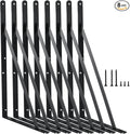 8 Pack L16 x H 10" Black Heavy Duty Shelf Brackets with Screws Metal Shelf Brackets Shelf Support Angle Brackets for Shelves L Brackets Heavy Duty Floating Shelf