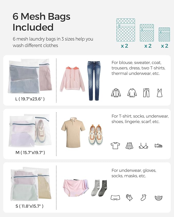 SONGMICS Laundry Hamper with Lid, 130L Clothes Hamper with 2 Removable Liner Bags, 6 Mesh Bags, Wicker Laundry Basket, Double Laundry Hamper for Bathroom, 13 x 26 x 23.6 Inches, Natural ULCB253N01