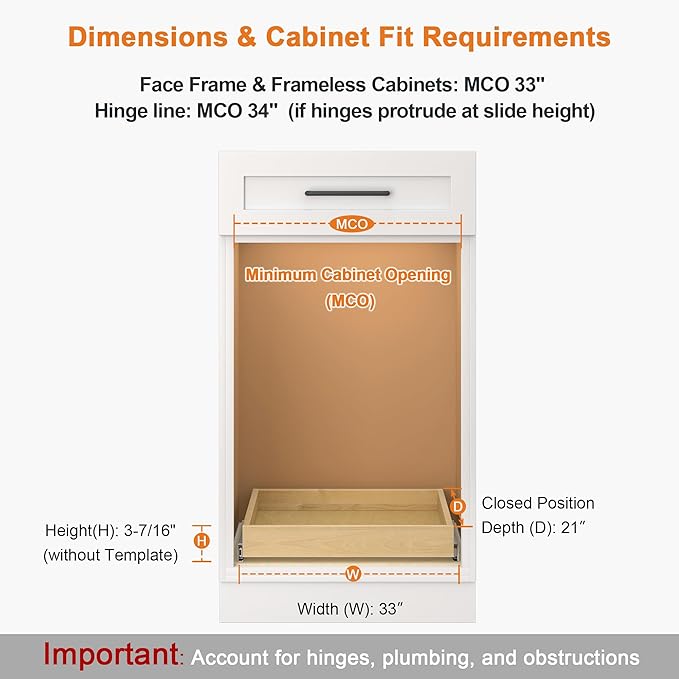 ALINE FURNITURE Pull Out Drawers for Cabinets Birch Wood, 33" W X 21" D Soft Close Slide Out Drawer for Kitchen Cabinets, Pull-out Shelves, Sliding Shelf for Pantry Cabinet Organizer