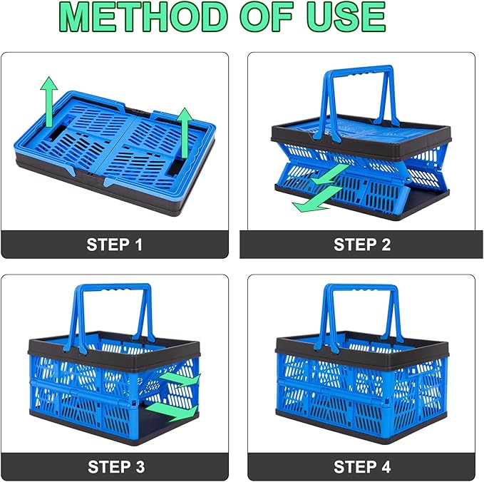 3 Packs 20Liter Collapsible Storage Crates With Handle Collapsible Plastic Shopping Basket,Stackable Multi-function Shelf Baskets Container, Hold up to 20 Lbs