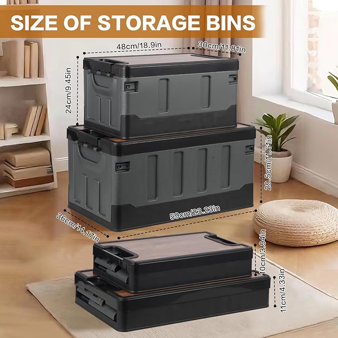 Collapsible Storage Bins with Lids, Portable Foldable Box with 2 Side Doors, Organizing Stackable Storage Cases Large Heavy Duty Utility Crates for Camp Fishing Car RV (Extra Extra Large-60L)