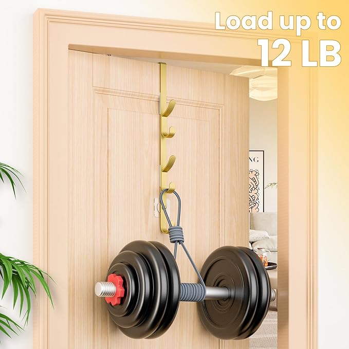 Over The Door Hooks, Metal Door Hooks for Hanging, Over The Door Purse Organizer for Door Coat Hanger, Back of Shower for Hanging Towel Rack Clothes, Hat, Bathroom, Closet (Gold-3Packs)