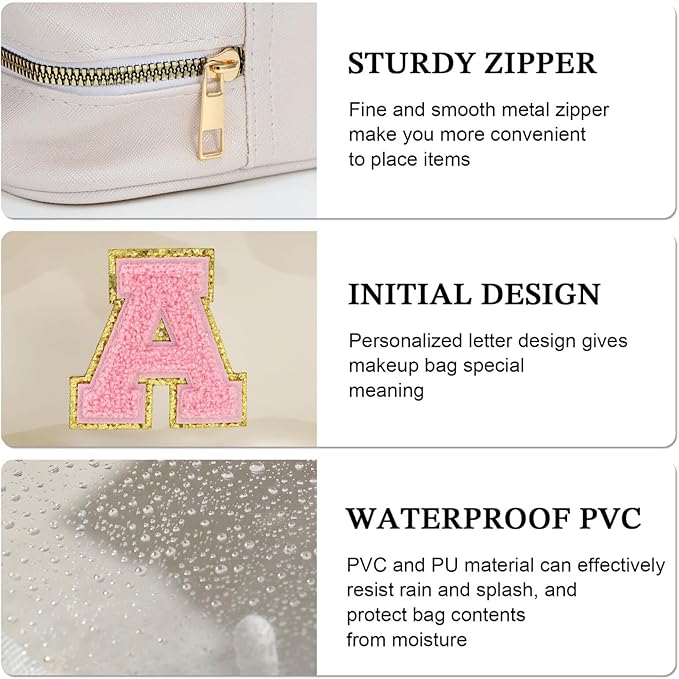 YOOLIFE Initial Make Up Bag Travel Toiletry Bag, Clear Makeup Bag Preppy Cosmetic Bag Clear Makeup Bags With Zipper Girlfriend Teacher 6 Year Old Girl Gifts Daughter Gifts Swim Gifts For Girls White R