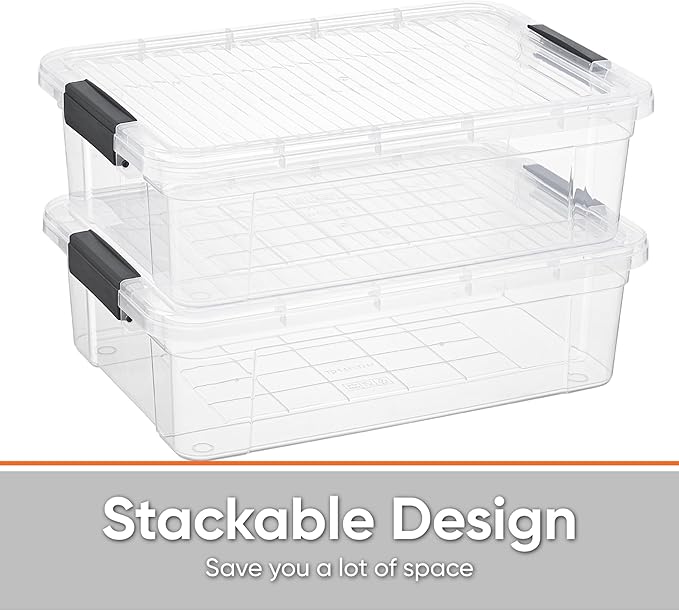 Superio 6 Pack Clear Plastic Storage Container with Lid Home - 13.7 Qt, Office Organizer Storage Bin, Stackable, For Closet, Under the Bed, or Locker, Use for Clothes, Food, Toys, Supplies, Linen.