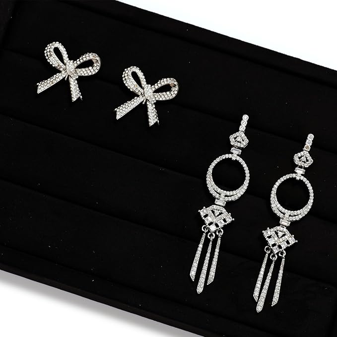Oirlv 3 Slots Velvet Small Ring Organizer Earrings Trays Showcase Display Storage Insert Holder for Jewelry Box, Drawer, Dresser(Black,M)