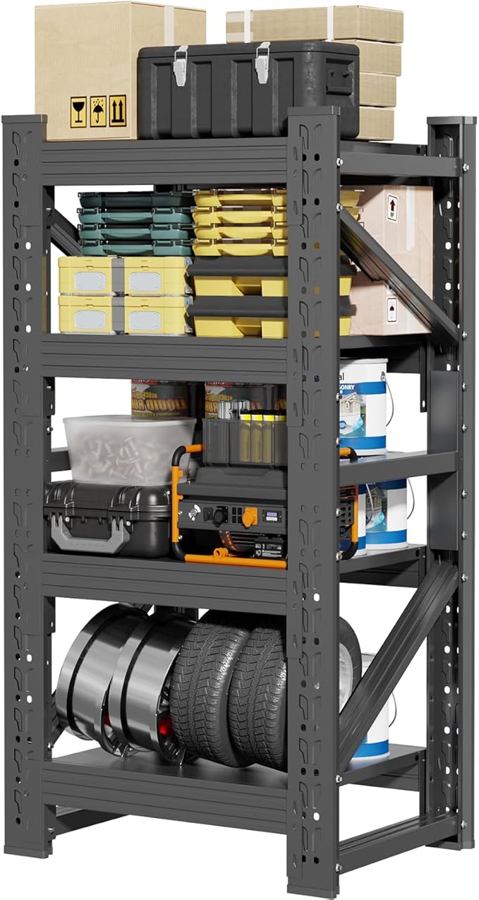 32" W Garage Shelving,4-Tier Heavy Duty Storage Shelves Unit with Adjustable Metal Shelf for Warehouse,Basement,Workshop,3200LBS,32" W x 20" D x 79" H,Black