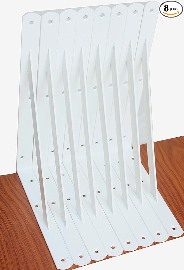 8 Pack L14 x H 10" White Heavy Duty Shelf Brackets with Screws Metal Shelf Brackets Shelf Support Angle Brackets for Shelves L Brackets Heavy Duty Floating Shelf