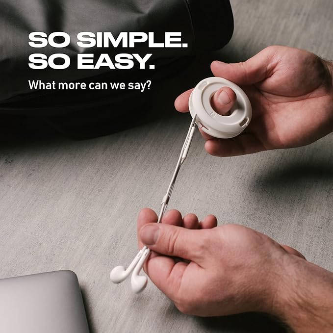 Side Winder Mini and Max Headphone, Earbud and Charging Cable Winder and Organizer Perfect for Wrapping Earbuds and Cords for Travel and Organization (White, Mini)