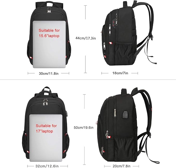 Della Gao Travel Laptop Backpack, Black Backpack for Men and Women with USB Slit Business Computer Back Pack (Black, 15.6 Inch)