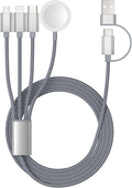 Temdan for Apple Watch Charger,4 in 2 USB C Cable for iPhone 17 Charger/Type C/Lightning/Micro USB,Multi Charging Cable Cord,Travel Vacation Essentials Designed for iWatch &iPhone 16-12-Grey