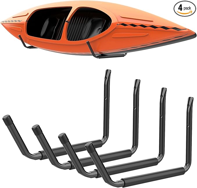 TORACK Kayak Storage Rack, Kayak Wall Mount for Garage Indoor/Outdoor Lightweight Kayaks Holders for Surfboards, Skis, Snowboards, Paddle Boards Holds Up to 50 lbs(Pack of 4)