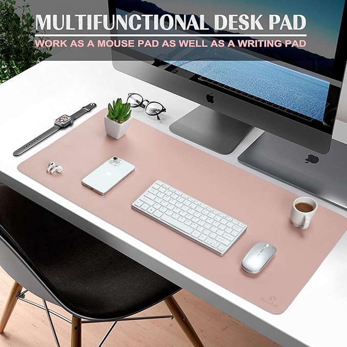 K KNODEL Large Office Leather Desk Mat, Mouse and Keyboard Pad, Computer and Laptop Mat, Desktop Protector and Cover, Writing Pad and Blotter (35.4"x17", Pink)
