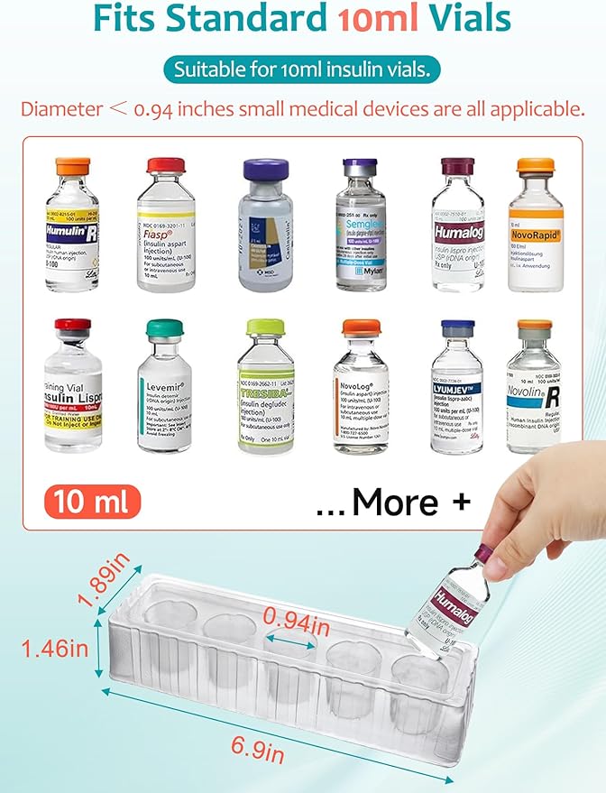 Leng Ke Insulin Refrigerator Storage Caddy - 10ml Peptide Vial Protective Holder for Fridge Wall, Compatible with U-100 Vials 24mm (0.94 Inches) Diameter (1pcs)