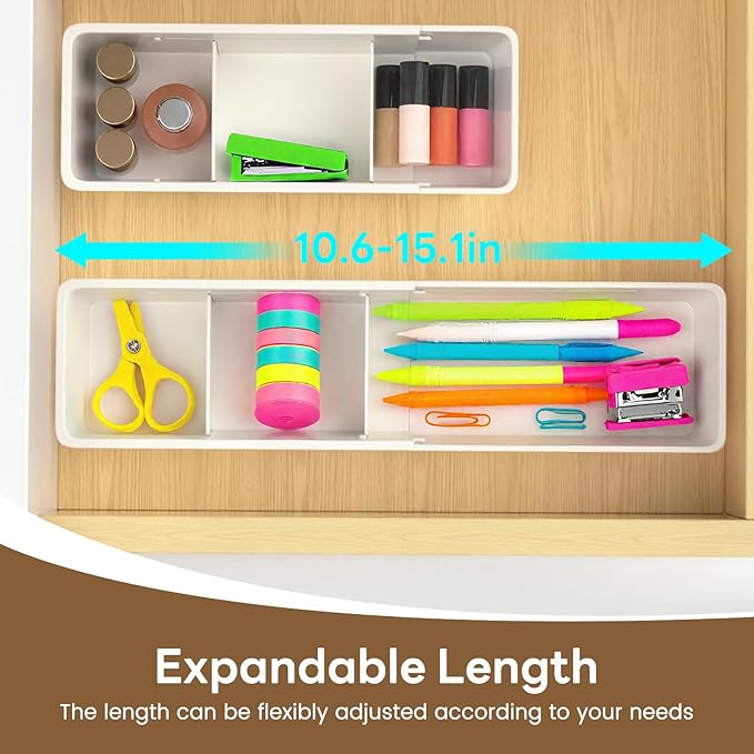 Expandable Drawer Organizers, Adjustable Drawer Dividers Organizers, PP Drawer Organizer Trays for Utensils, Pens, Makeups, Flatware and Junks, Multi-Use (Small)