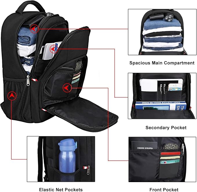 Della Gao Travel Laptop Backpack, Black Backpack for Men and Women with USB Slit Business Computer Back Pack (Black, 15.6 Inch)