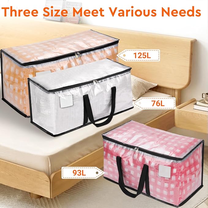 BlissTotes Moving Bags, 10-Pack Storage Bags, Moving Bags Heavy Duty Extra Large, Moving Totes, Clear moving Bags, Reinforced Handles & Tag Pocket (93L)