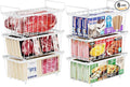 iSPECLE Freezer Organizer Bins - 6 Pack Small Stackable Deep Freezer Organizer Bins for 7 Cu.Ft Freezers Easy Get Bottom Foods without Digging, Chest Freezer Organizer Prevent Frozen Food Waste, White