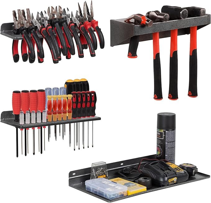 Screwdriver Organizer, Metal Plier Organizer Hammer Rack Screwdriver Holder Hand Tool Organizer and Storage Rack Wall Mount for Garage Workshop Workbench - 4 Pack