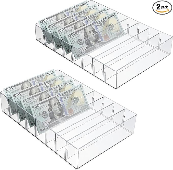 2 Packs Mail Organizer Plastic Cash Tray for Desk - 8 Slots File Organizer Clear Desktop Bill Divider Holder for Paper Envelope Document Book Money Eyeshadow Makeup Palette