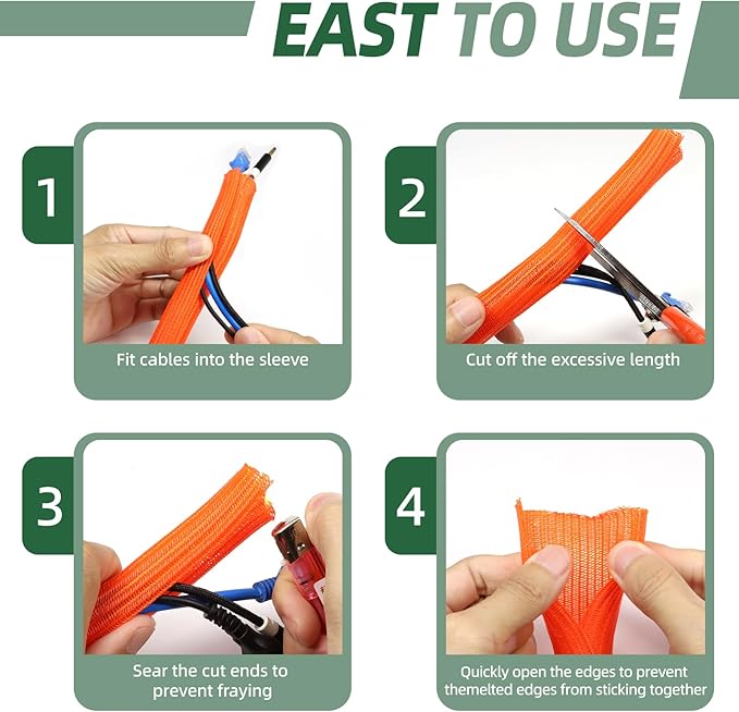 Split Wire Loom Tubing, Cable Protector Sleeve, Braided Cable Management for TV/Computer/Home Theater/Engine Bay, Cord Protectors from Pets No Chew (Orange, 3/4"-10ft)