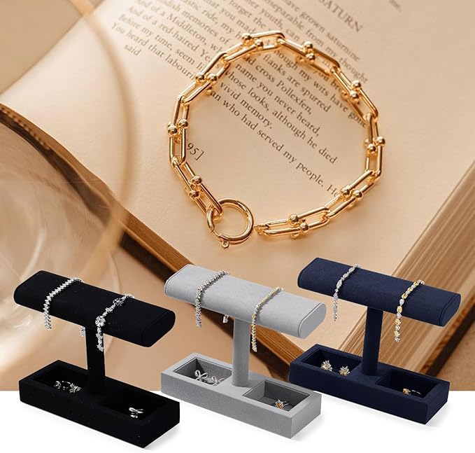 Oirlv Microfiber T-Bar Watch Display Stand Jewelry Display Props Jewelry Organizer Holder for Watch Bracelet Ring Earrings (Light Grey,Microfiber)
