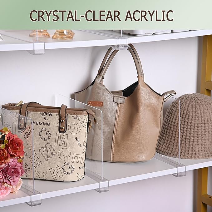 Shelf Dividers for Closet Organization, 12Pcs Closet Purse Organizeder Acrylic Shelf Dividers Purse Closet Organized Closet Dividers for Shelves Clear Shelf Dividers Shelf Separators in Closet (6Pcs)