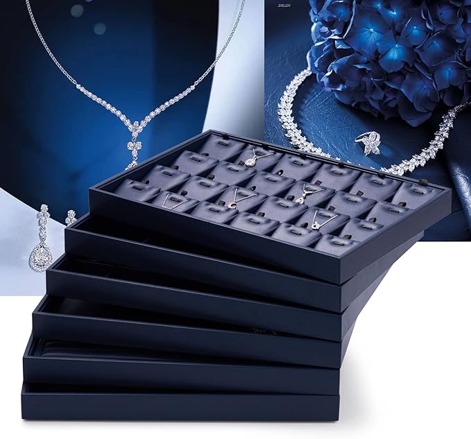 Oirlv Stackable 24 Gird Necklace Organizer Tray with Removable Jewelry Cards Necklace Pendant Jewelry Drawer Organizer