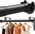 Closet Rods for Hanging Clothes with Triangular Brackets, 17 to 54 Inches Stepless Adjustable Closet Rod, 1.3 Inch Heavy Duty Closet Rod for Closet Wardrobe Laundry RV (Without Board/Black)