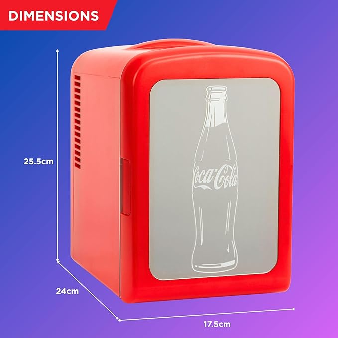 Coca-Cola 4L / 6-Can Mini Fridge with Multi-Color LED Light – Portable Thermoelectric 12V DC/110V AC Quiet Cooler/Warmer for Bedroom, Office, Car, Gaming Room, Mini Refrigerator for Drinks & Skincare