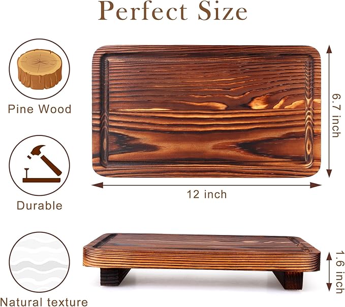 Farmhouse Bathroom Counter Tray Wood Risers Display Stands Kitchen Countertop Trays Decorative Wooden Pedestal Stand Dish Soap Dispenser Holder for Bathroom Sink Accessories Kitchen Decor Vanity Tray