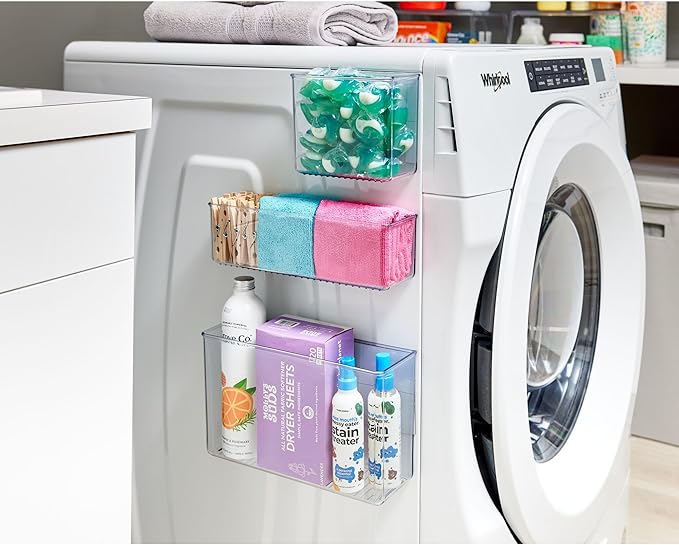 iDesign Magnetic Large Clear Plastic Organizer Bins for Laundry Room Storage - 2-Pack