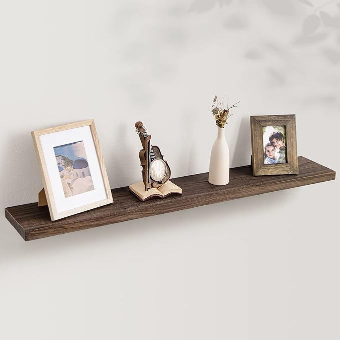 Axeman Floating Shelves for Wall, Rustic Elm Wood 48'' x 8" Deep Wall Shelf with Invisible Bracket, Large Long Wall Mounted Storage Shelves for Living Room, Bedroom, Kitchen, Bathroom Decor, Walnut