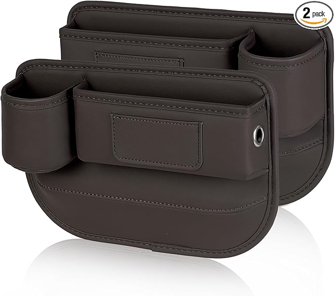 Kwak's 2 Pack Car Seat Gap Filler Organizer, Multifunctional Universal Storage Box with Cup Holder for Phone, Glasses (Brown)