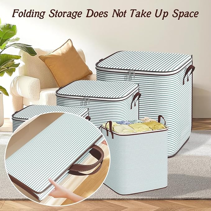 Clothes Storage Bins, 140L Foldable Blanket Storage Bags, Closet Organizers and Storage Containers with Reinforced Handle and Zippers for Bedroom, Closet, Comforters, Pillows, Toys