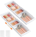 Lifewit 2 Pack Sliding Makeup Drawer Organizer Trays with Inserts, Extendable Hanging Desk Drawer Divider, Fits 13-20" Deep Drawers, 1.8" High Plastic Organizer Tray for Vanity, Office, Kitchen, White