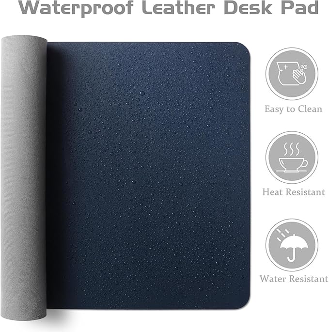 Aothia Leather Desk Pad Protector, Office Desk Mat, Large Mouse Pad, Laptop Desk Pad, Non-Slip PU Leather Desk Blotter, Waterproof Desk Writing Pad for Office and Home (Dark Blue, 47" x 24")