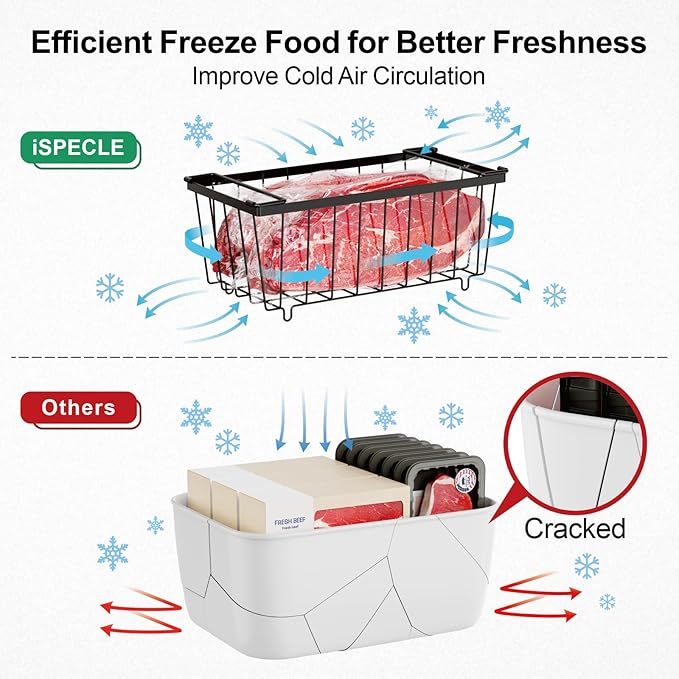 iSPECLE Freezer Organizer Bins - Fit 7 Cu.Ft Chest Freezer, Expand from 15.8" to 18.1" (L) Deep Freezer Organizer Bins, 2 Pack Small Hanging Freezer Baskets for Chest Freezer, Black