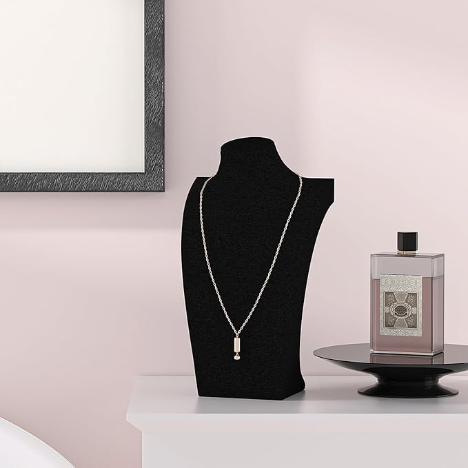 Necklace Bust Display Stand, Necklace Holder, Pendant Chain Necklace Organizer for Women (Black Velvet, S 1PCS)