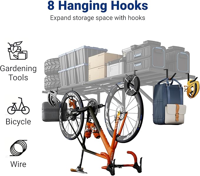 FLEXIMOUNTS 2-Pack 2x6ft Heavy Duty Garage Wall Shelving, 800lbs Capacity, Garage Shelving Wall Mounted with 8 Hooks, Storage for Power Tools, Garden Supplies, Storage Bins, Lite Series