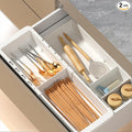 Deep Drawer Organizer, Expandable Storage Trays with Adjustable Dividers, Collapsible & Stackable for Kitchen, Bathroom, Office, Makeup - 2 Pack, White