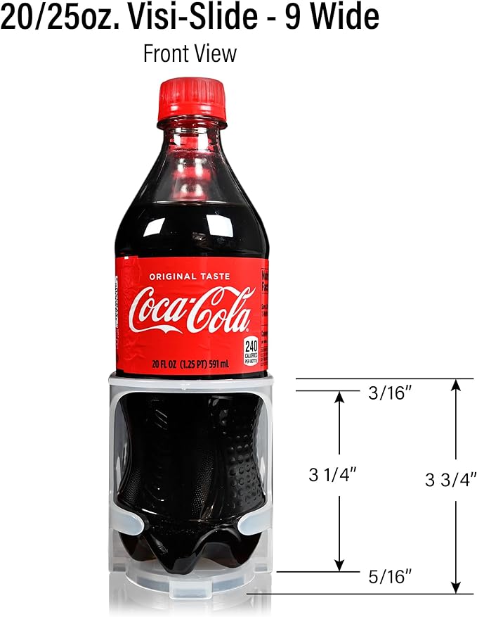 Visi-Slide 20oz Soda Beverage Dispenser - Gravity Fed Glide for Angled Shelves for Coolers, Commercial Refrigerators, Cold Vaults (Pack of 2) Drink Dispenser and Organizer for Cans, Bottles and More