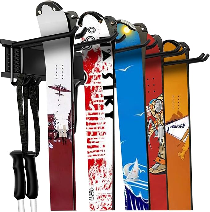 WALMANN Garage Storage Organization System Ski Wall Rack Up to 10 Pairs of Skis Mount Hanger Home Shed and Garage Snowboard Wall Rack Holds Up to 300 lbs