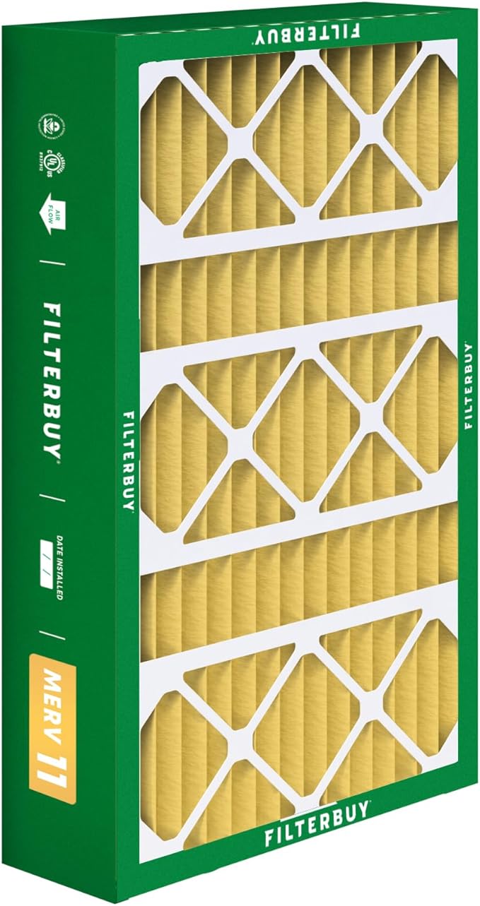 Filterbuy 15.75x27.63x3.50 Air Filter MERV 11 Superior Pet & Allergy Defense (4-Pack), Pleated HVAC AC Furnace Filters for AprilAire Space-Gard 104 & 2140 (Actual Size: 15.69 x 27.56 x 3.50)