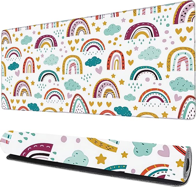 Rainbow in Cartoon Gaming Mouse Pad XXL Large Desk Mouse Pad Keyboard Mat with Stitched Edges Waterproof Non-Slip Desk Mat for Laptop,Keyboard,Computer 35.4 * 15.7 Inch