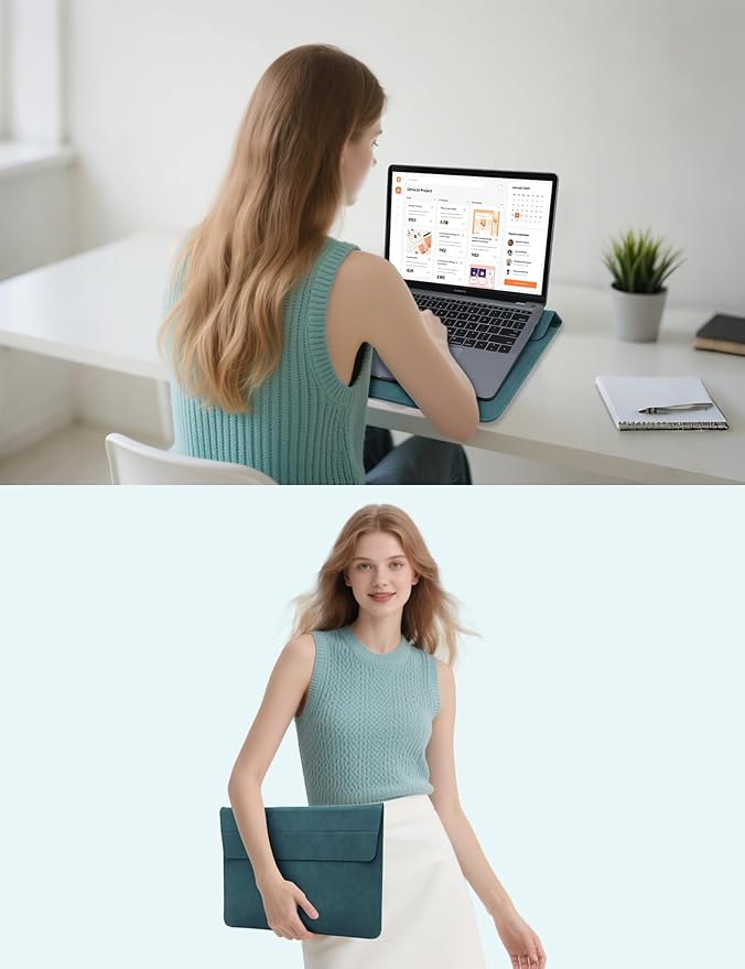 HYZUO 13.3-14 Inch Laptop Sleeve Case Bag with Adjustable Stand for MacBook Pro 14 M5/M4/M3/M2/M1 Pro/Max 2026-2021, MacBook Air/Pro 13.3, 13.8-13.5 Surface Laptop, with Pouch, Dark Green