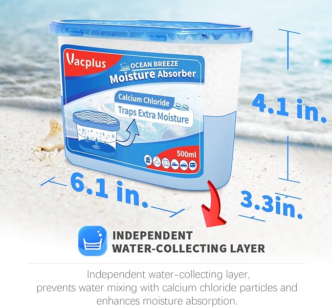 Vacplus Moisture Absorbers 6 Pack, 10.5 Oz Portable Humidity Absorber Boxes for Your Bathroom, Closet & Car, Dehumidifier with Ocean Fragrance, Light Blue