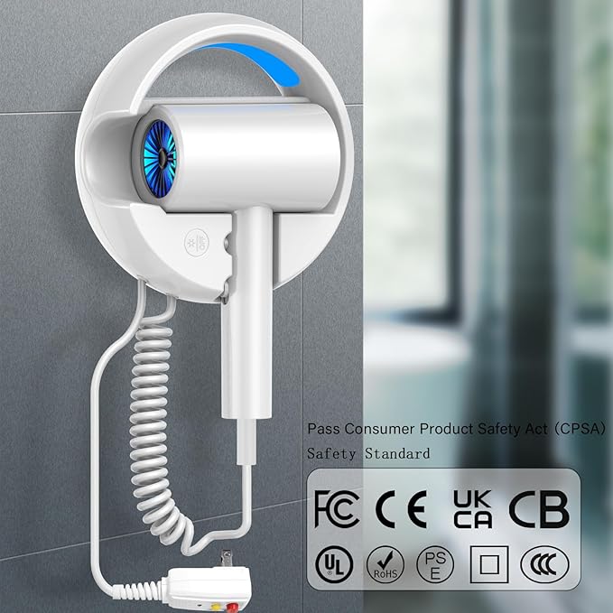 110V Hotel Wall Mounted Hair Dryer for Bathroom（with Night Light） Professional Styling HairDryer for Salon【Blue Light Negative Ions】 Fast Drying Restroom Blow Dryer，Matte Texture - Roland Purple